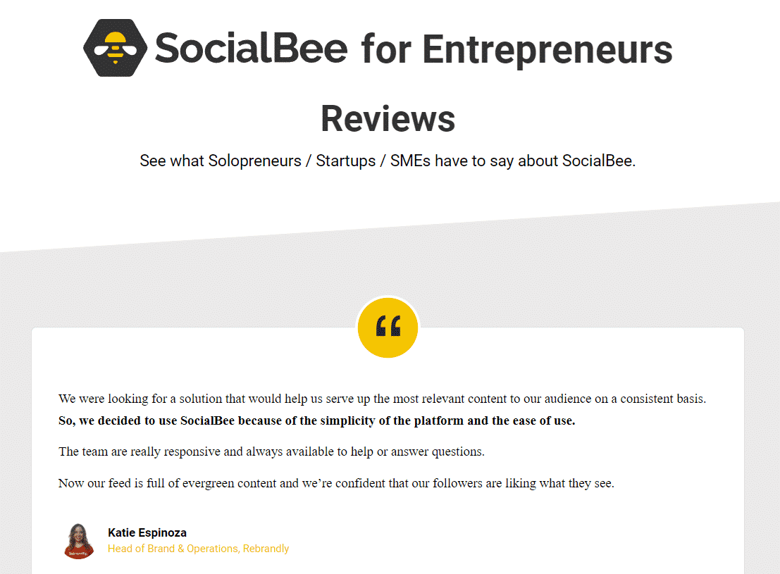 SocialBee customer testimonials
