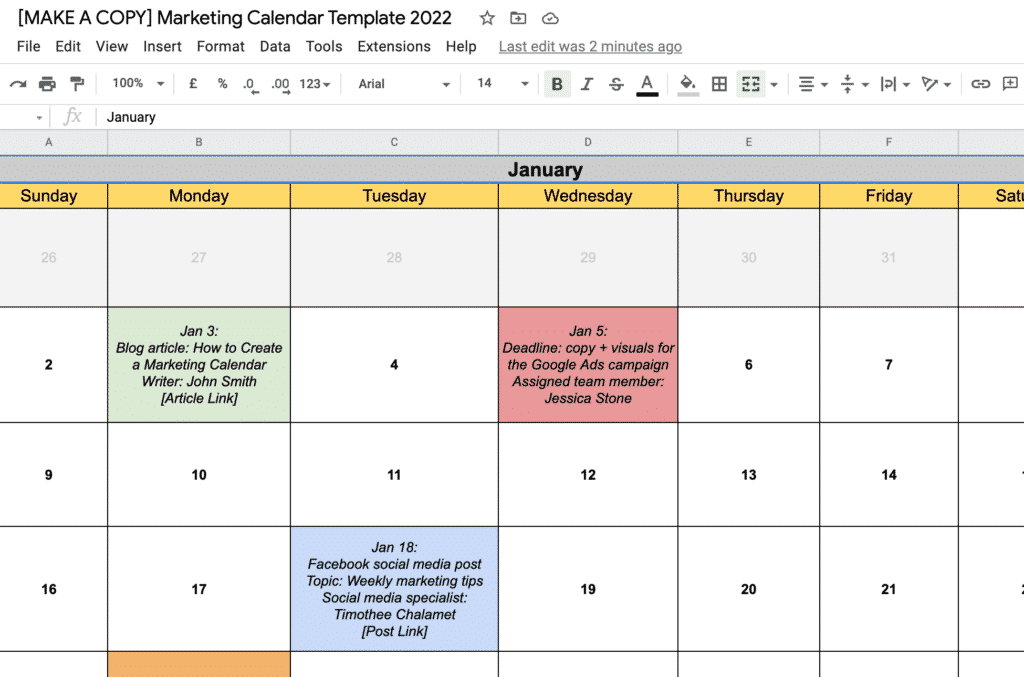 Marketing Calendar Template